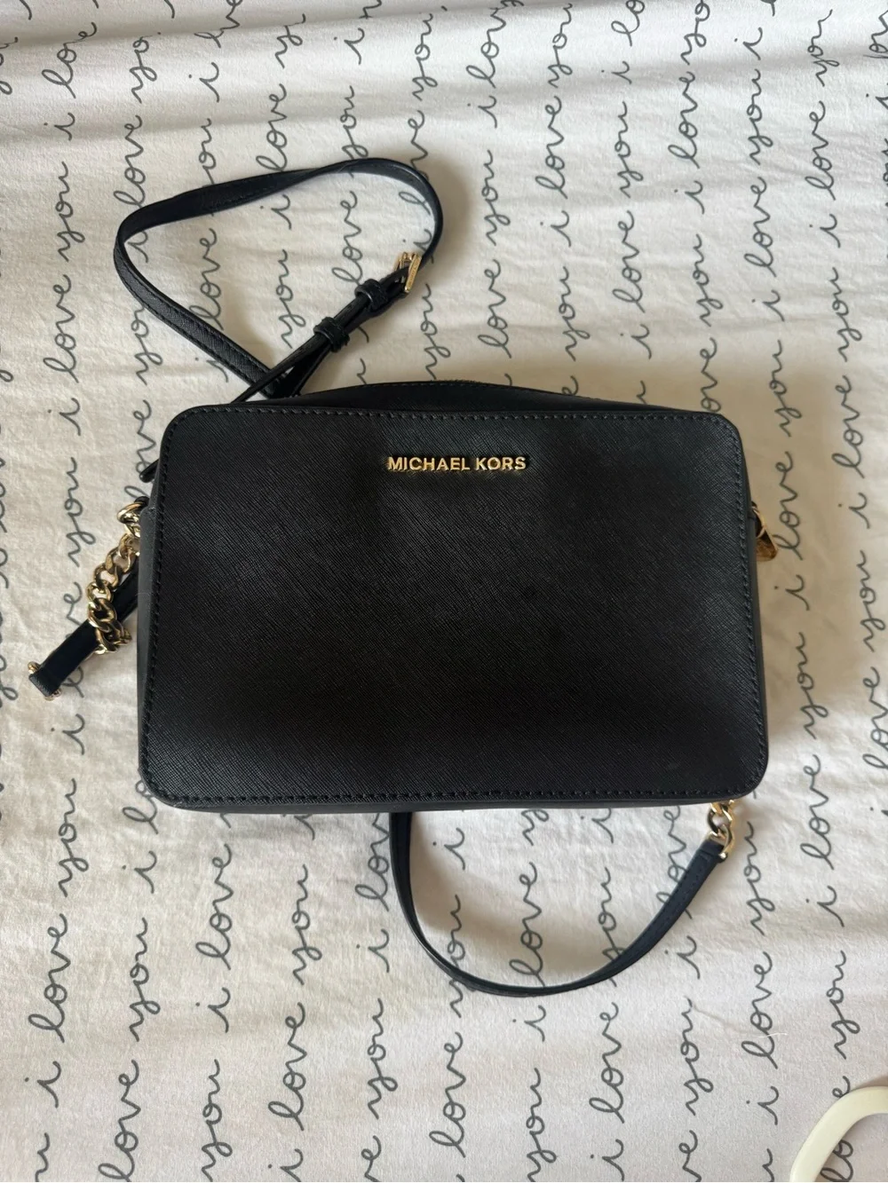 MICHAEL KORS Black Saffiano Crossbody with Gold Hardware